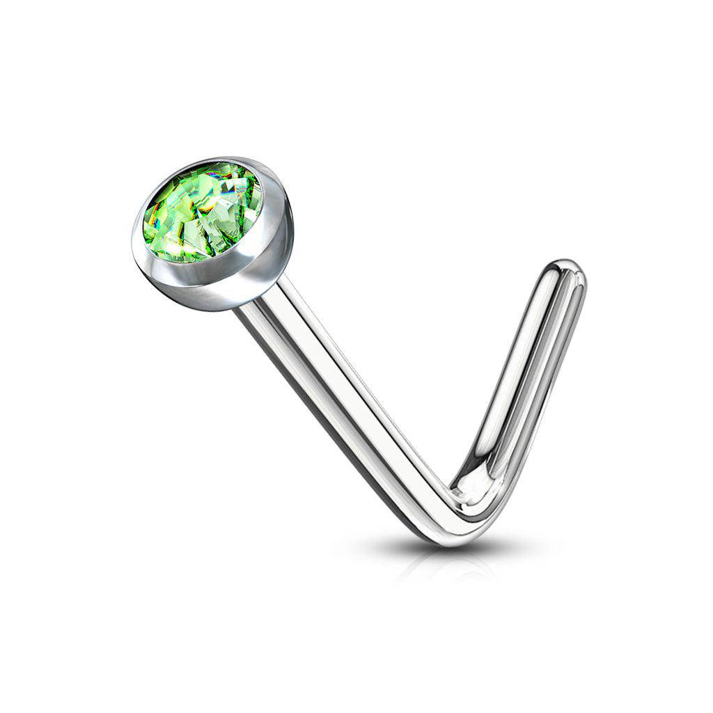L Shaped Nose Stud with Deep Set Gem - SkinKandy | Body Jewellery & Piercing Online Australia