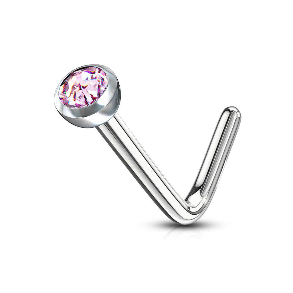 L Shaped Nose Stud with Deep Set Gem - SkinKandy | Body Jewellery & Piercing Online Australia