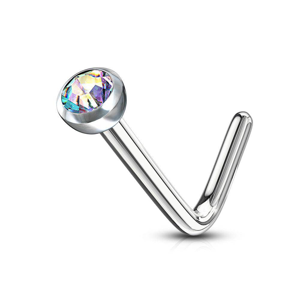 L Shaped Nose Stud with Deep Set Gem - SkinKandy | Body Jewellery & Piercing Online Australia