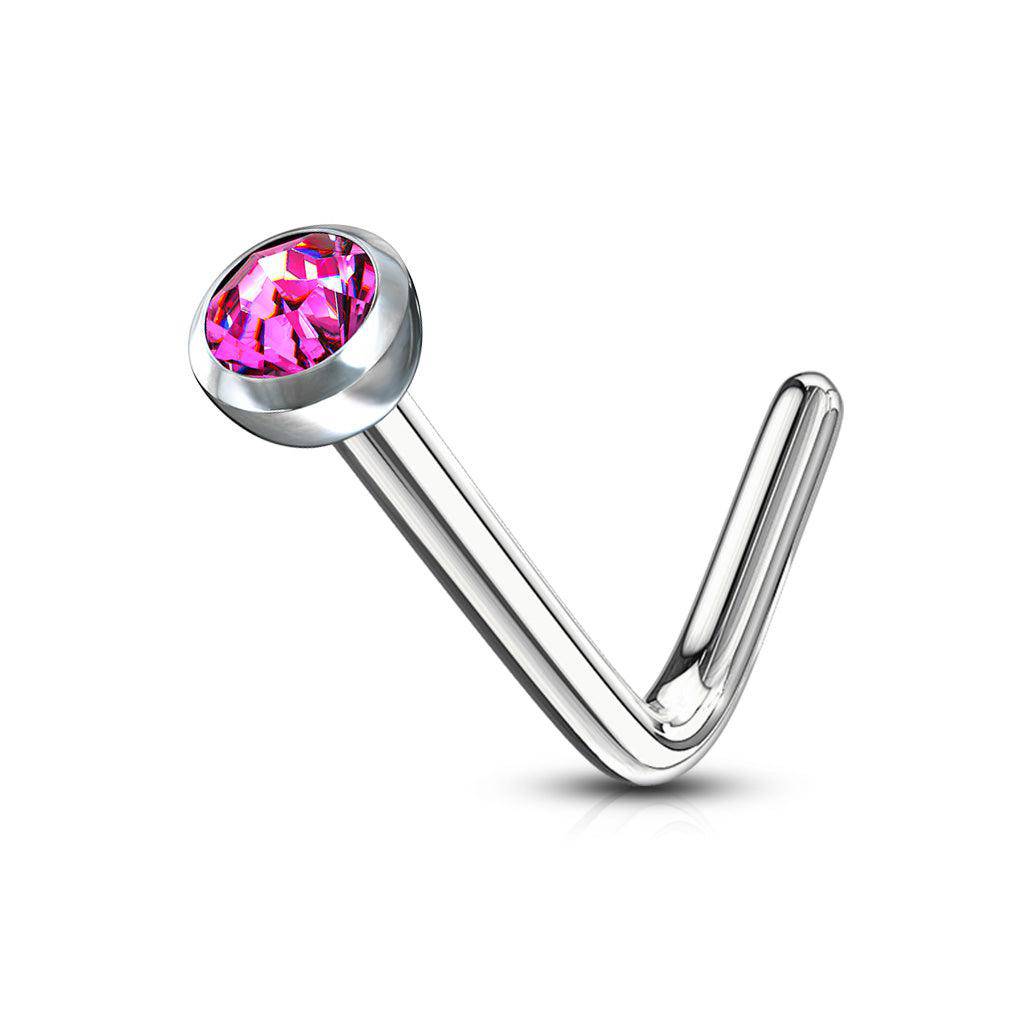 L Shaped Nose Stud with Deep Set Gem - SkinKandy | Body Jewellery & Piercing Online Australia
