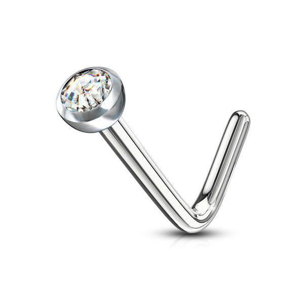 L Shaped Nose Stud with Deep Set Gem