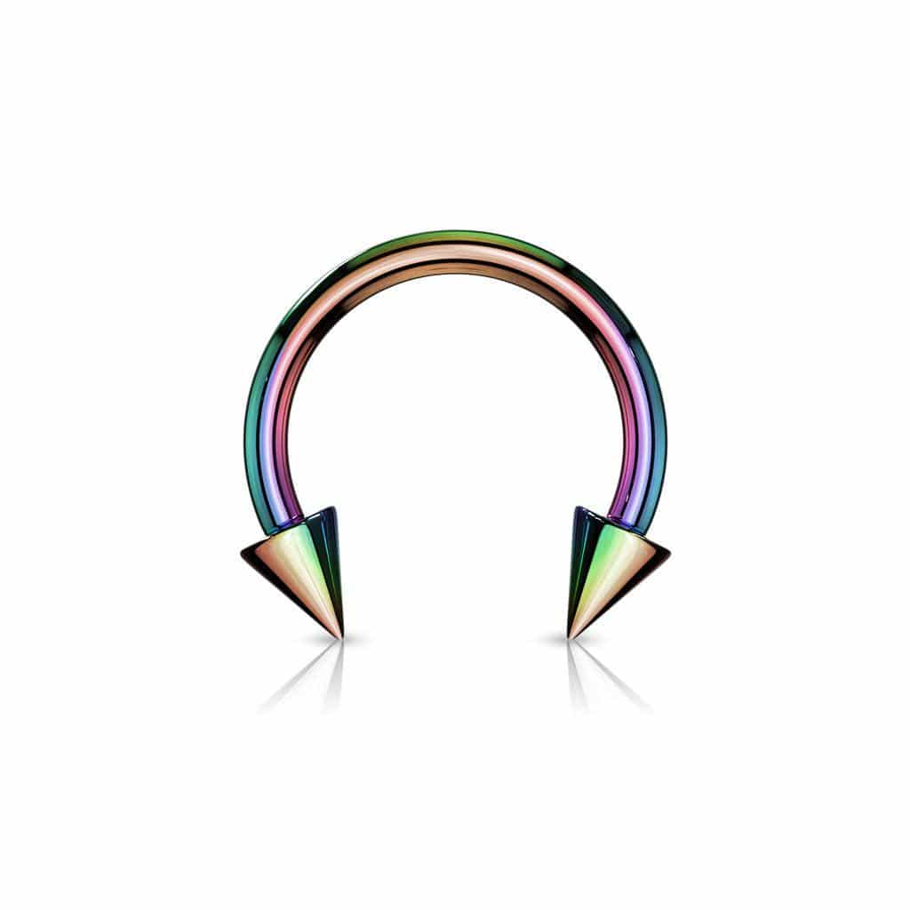 Rainbow Titanium IP over Steel Horseshoe With Spikes - SkinKandy | Body Jewellery & Piercing Online Australia