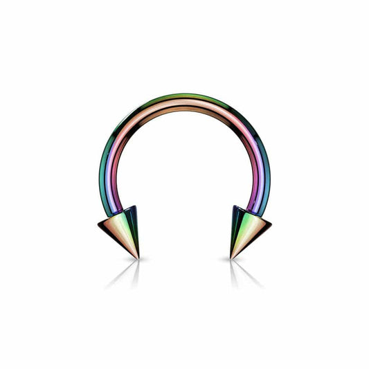 Rainbow Titanium IP over Steel Horseshoe With Spikes - SkinKandy | Body Jewellery & Piercing Online Australia