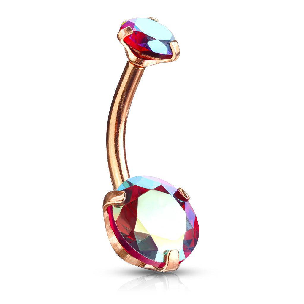 Aurora Borealis Tinted Gem Rose Gold Belly Bar - SkinKandy | Body Jewellery & Piercing Online Australia