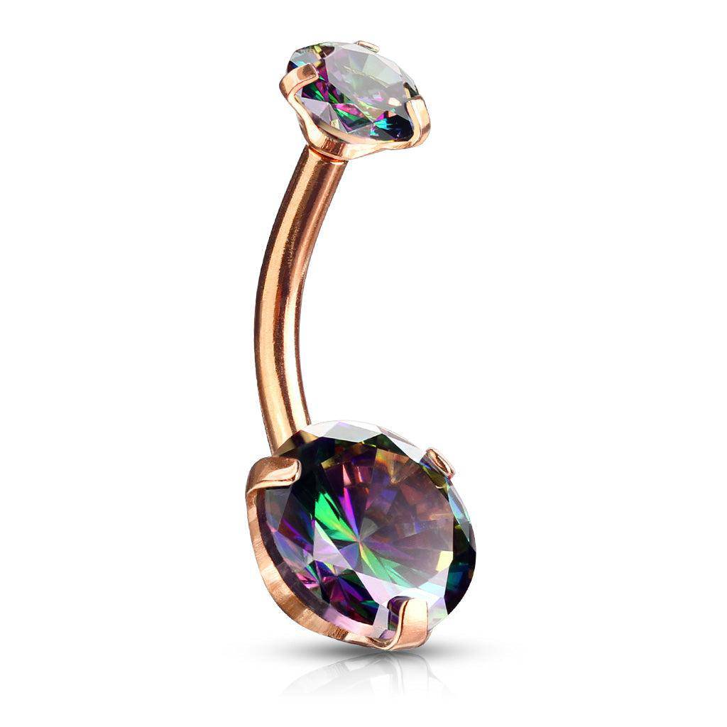 Aurora Borealis Tinted Gem Rose Gold Belly Bar - SkinKandy | Body Jewellery & Piercing Online Australia
