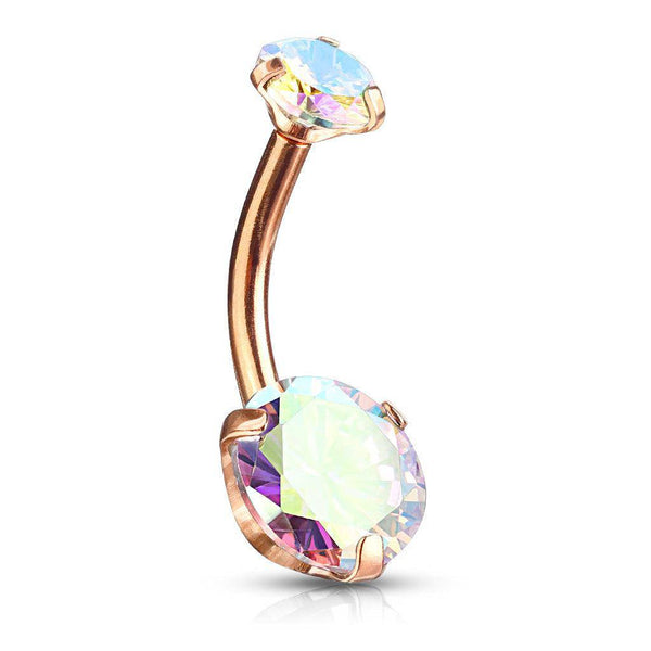 Aurora Borealis Tinted Gem Rose Gold Belly Bar