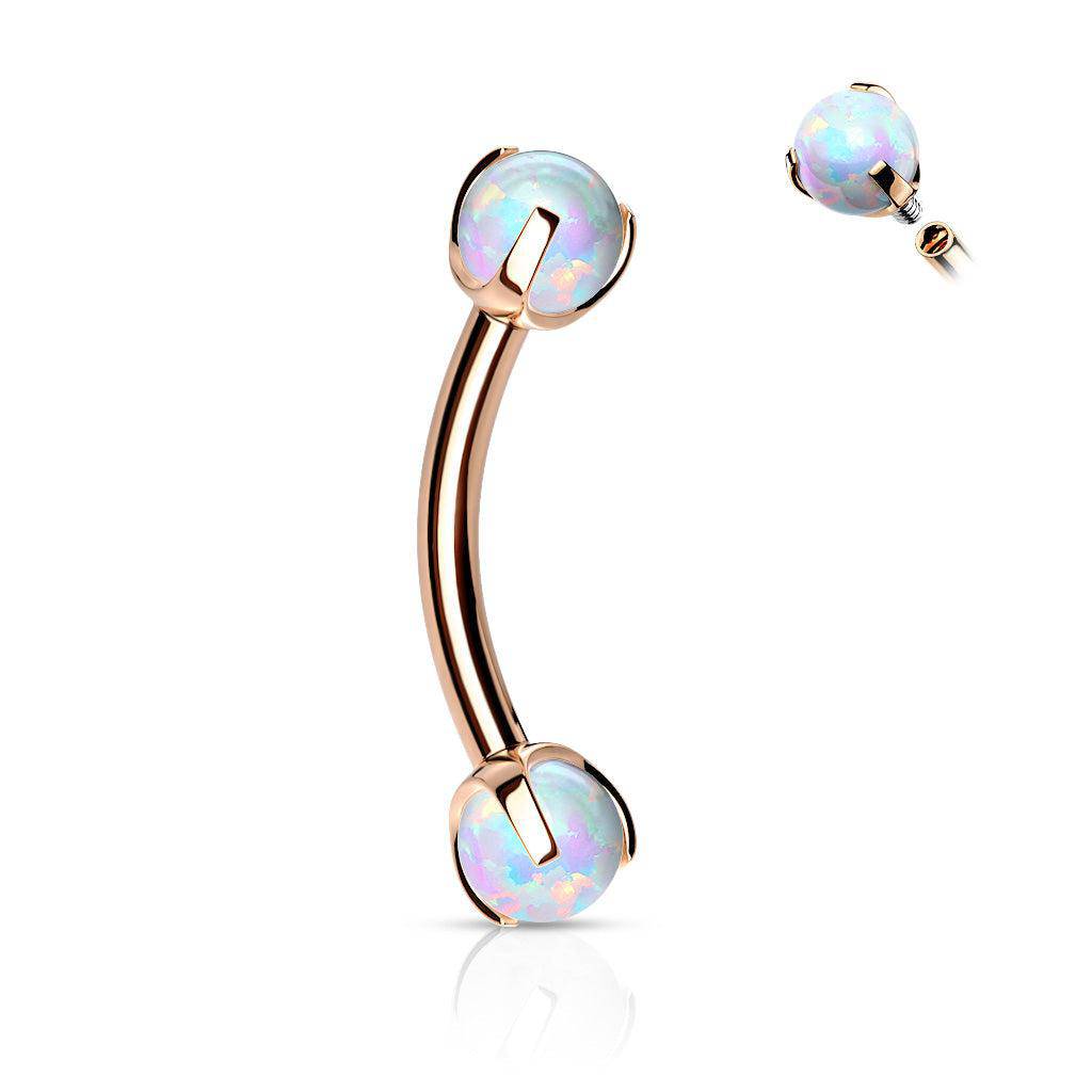 Rose Gold Curved Barbell with Claw Set Opals - SkinKandy | Body Jewellery & Piercing Online Australia