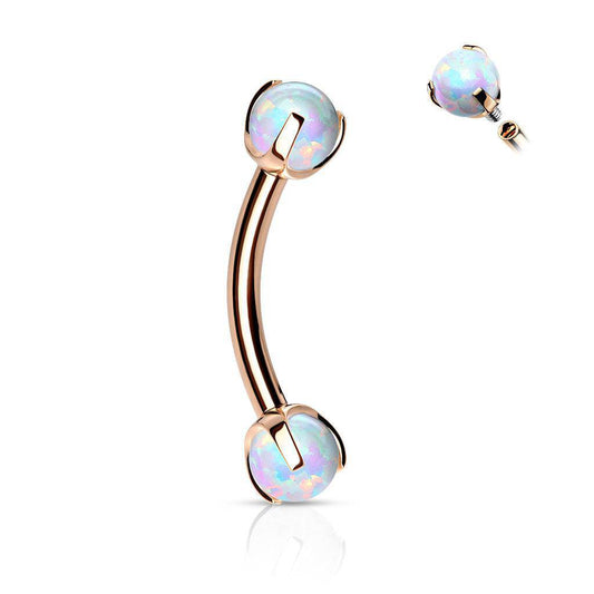 Rose Gold Curved Barbell with Claw Set Opals - SkinKandy | Body Jewellery & Piercing Online Australia
