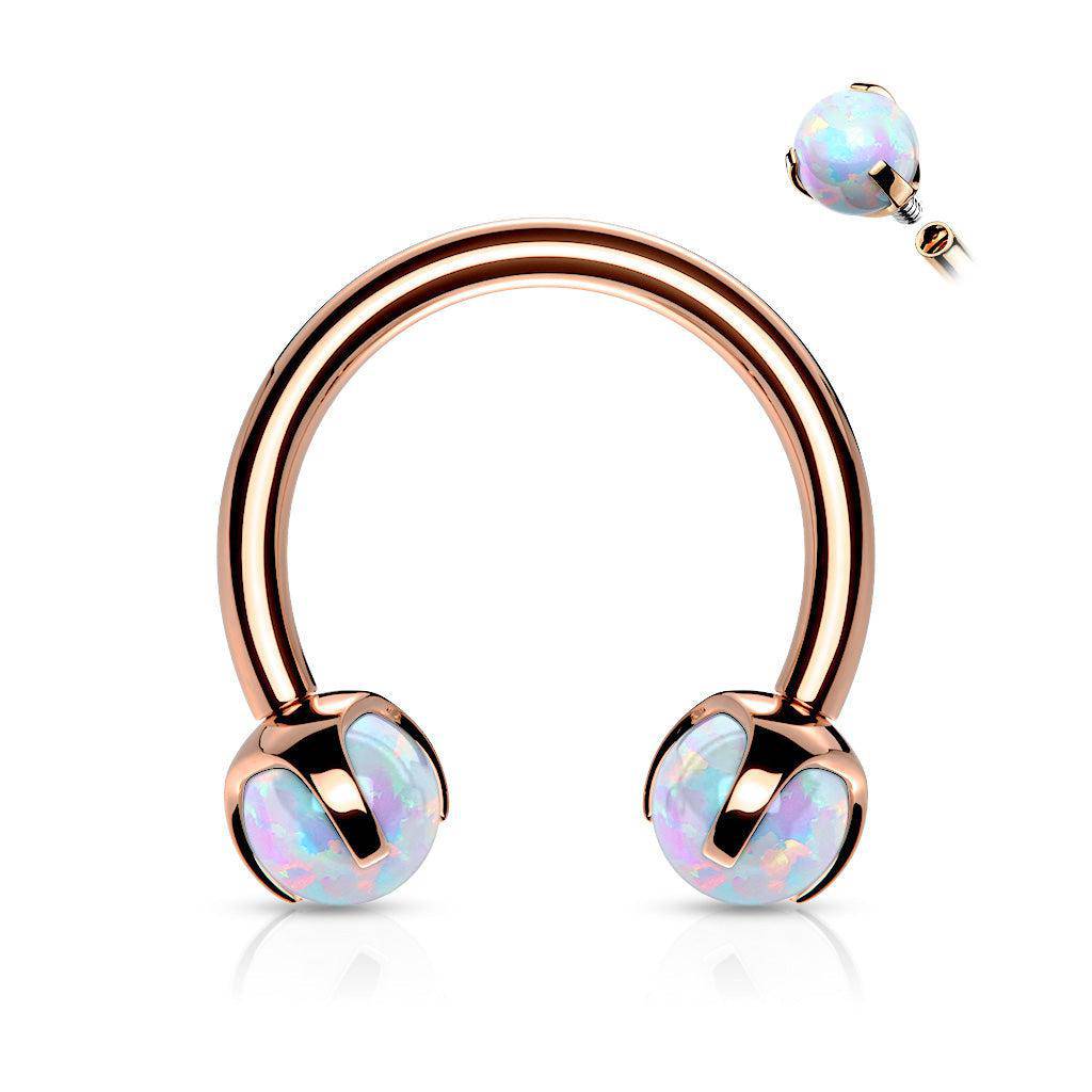Rose Gold Steel Horseshoe With Claw-Set Opal Ends