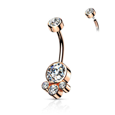 Rose Gold Round Cluster CZ Internally Thread Belly Ring