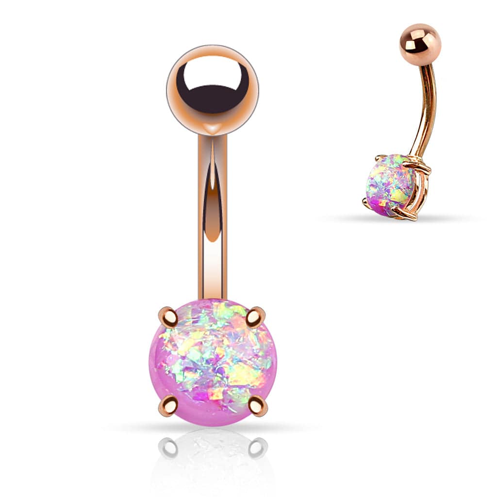 Opal Glitter Rose Gold Belly Bar - SkinKandy | Body Jewellery & Piercing Online Australia