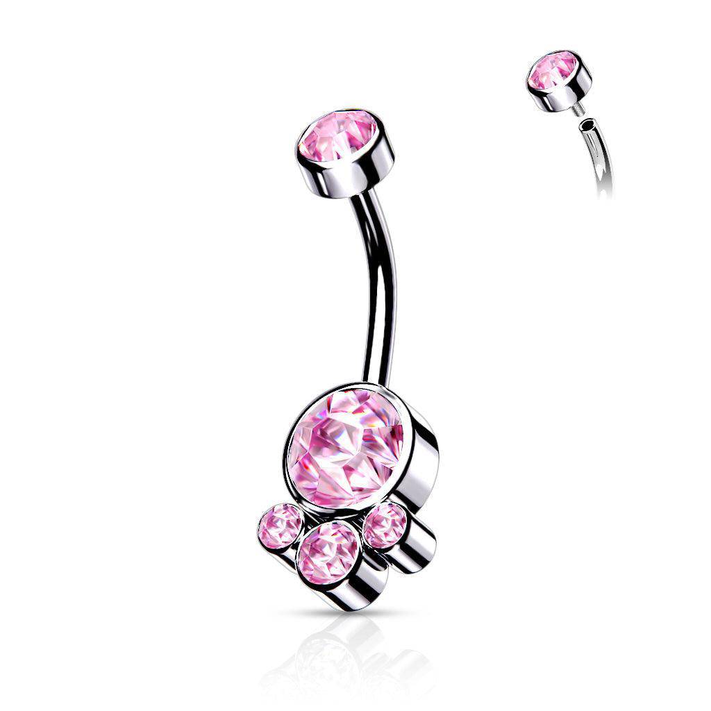 Pink Round Cluster CZ Set with Internally Thread Top Belly Ring