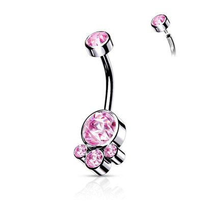 Pink Round Cluster CZ Set with Internally Thread Top Belly Ring