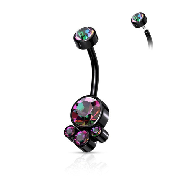 Round Vitrail Medium Cluster Set Black Belly Ring