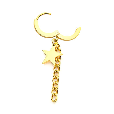 Star Chain Dangle Gold PVD Huggie Earrings