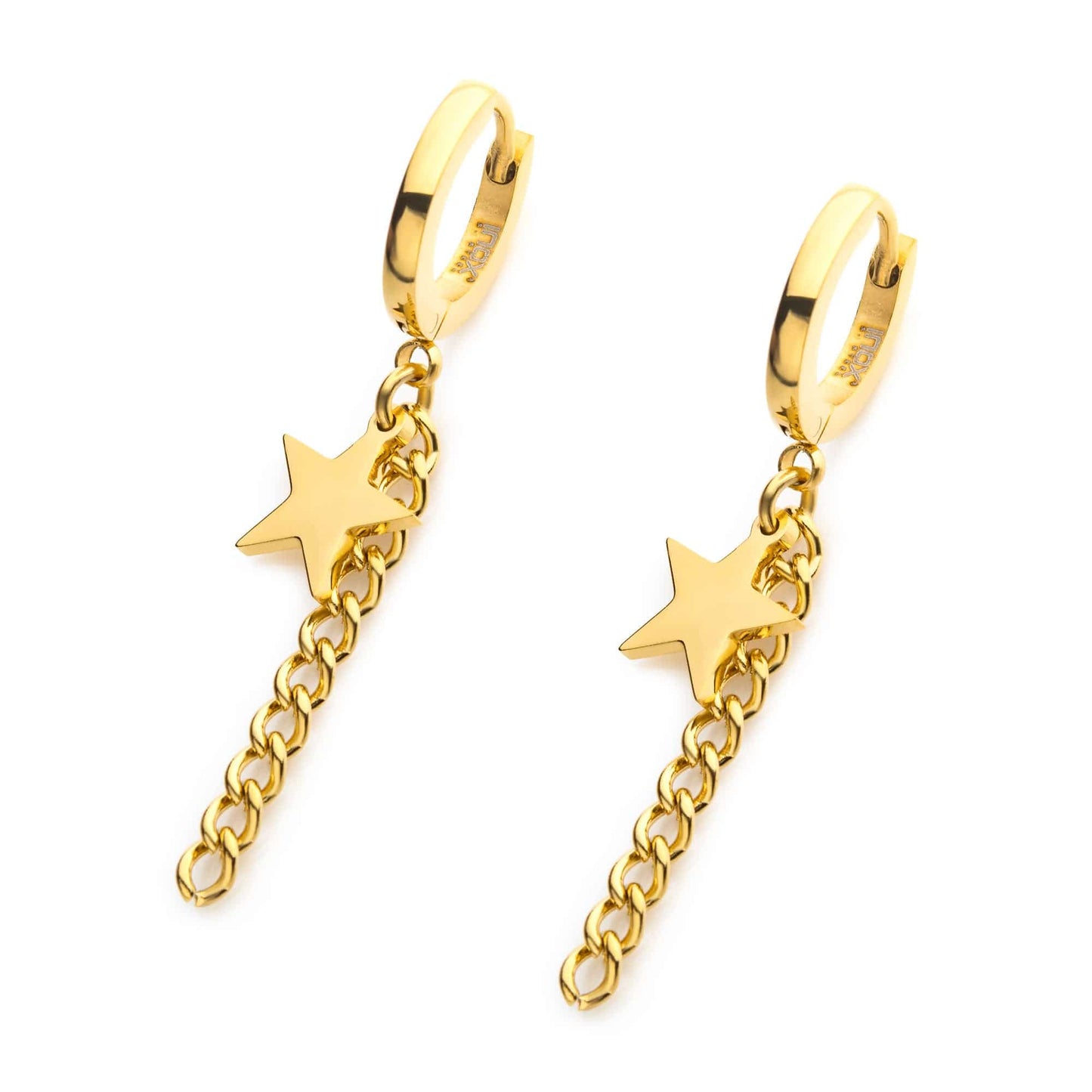 Star Chain Dangle Gold PVD Huggie Earrings - SkinKandy | Body Jewellery & Piercing Online Australia