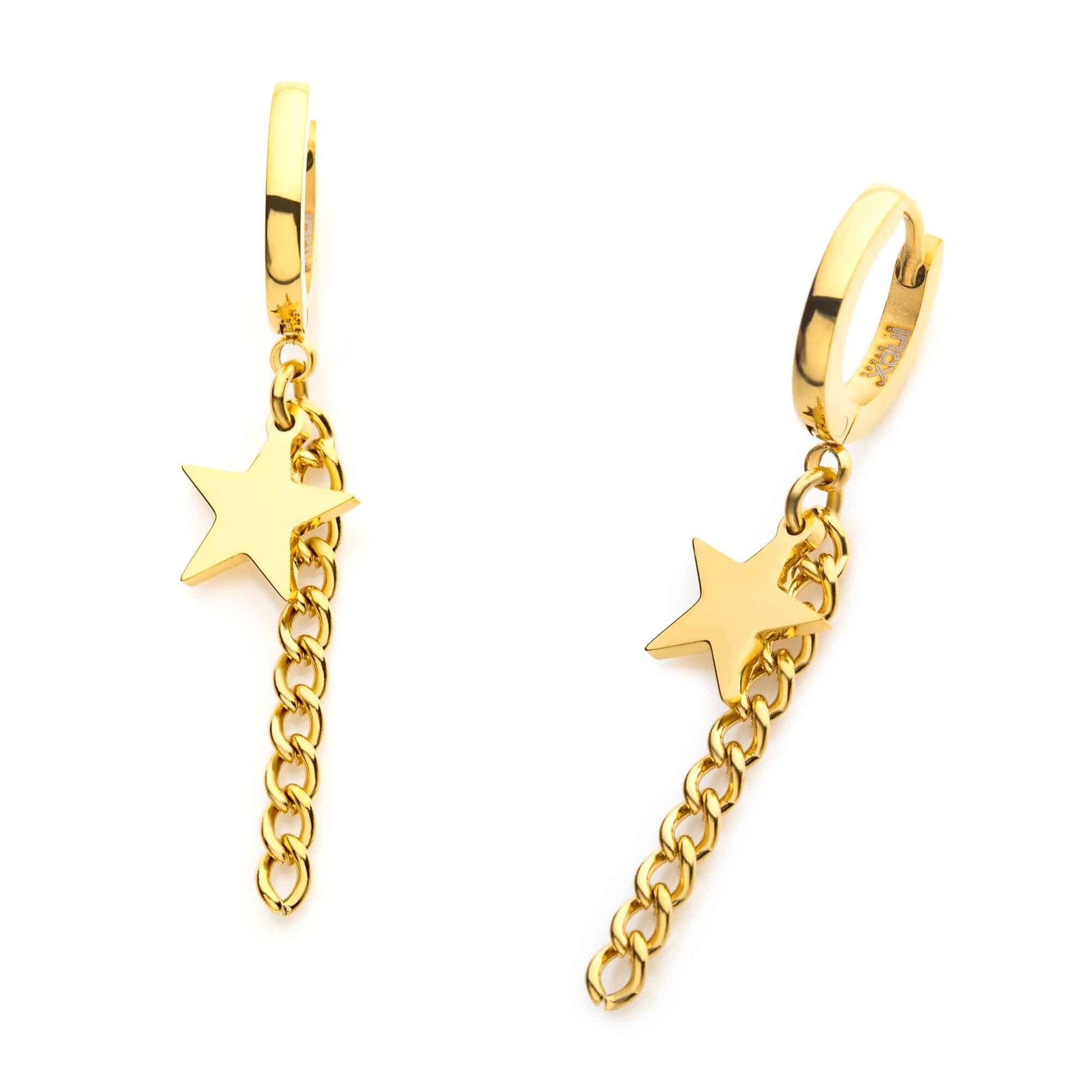 Star Chain Dangle Gold PVD Huggie Earrings - SkinKandy | Body Jewellery & Piercing Online Australia