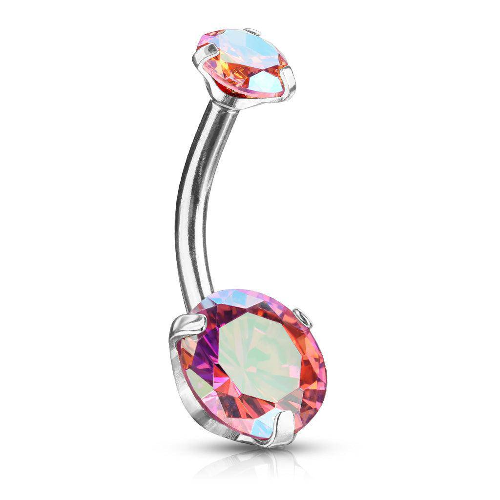 Aurora Borealis Tinted Gem Steel Belly Bar - SkinKandy | Body Jewellery & Piercing Online Australia