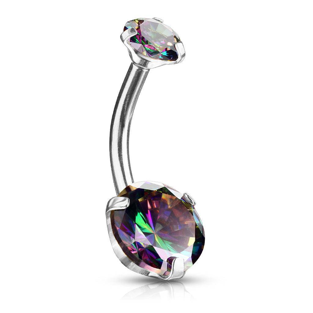 Aurora Borealis Tinted Gem Steel Belly Bar - SkinKandy | Body Jewellery & Piercing Online Australia
