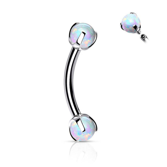 Curved Steel Barbell with Claw Set Opals - SkinKandy | Body Jewellery & Piercing Online Australia