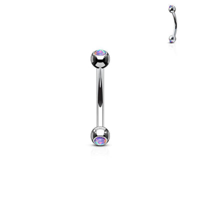 Steel Curved Barbell with Bezel Set Opal Ends