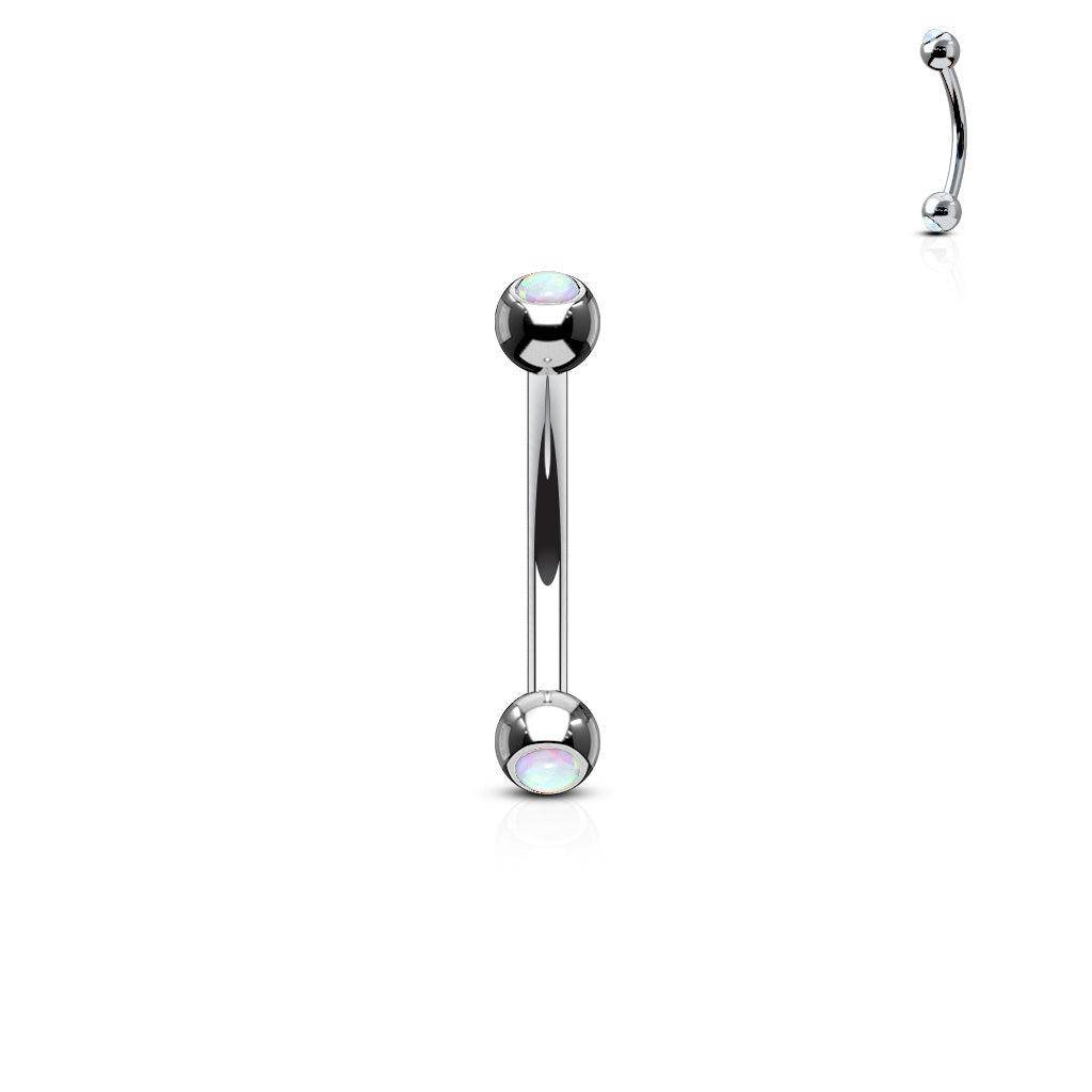 Steel Curved Barbell with Bezel Set Opal Ends - SkinKandy | Body Jewellery & Piercing Online Australia