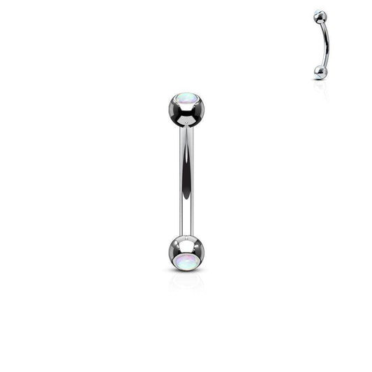 Steel Curved Barbell with Bezel Set Opal Ends - SkinKandy | Body Jewellery & Piercing Online Australia