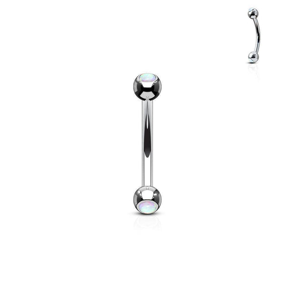Steel Curved Barbell with Bezel Set Opal Ends