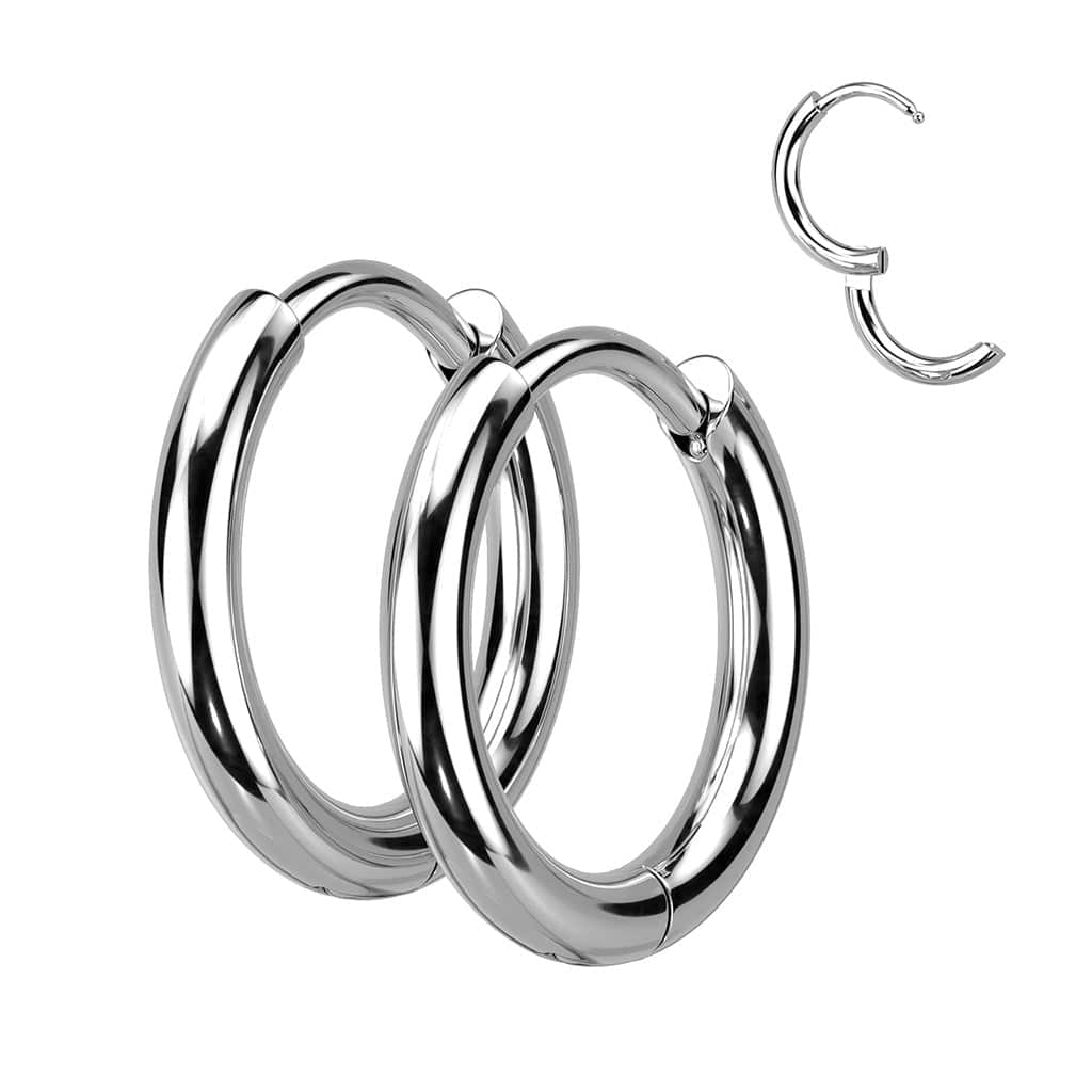Steel Hinged Round Hoop Earrings - Pair