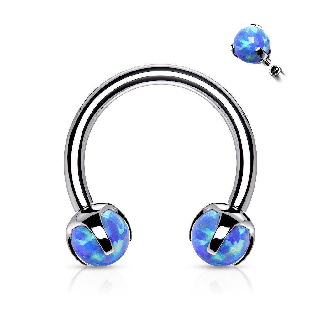 Steel Horseshoe With Claw-Set Opal Ends