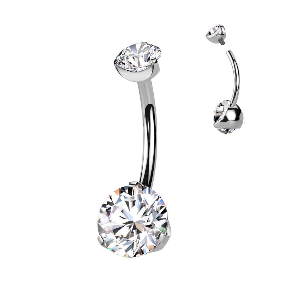 Titanium Internally Threaded Double CZ Belly Ring - SkinKandy | Body Jewellery & Piercing Online Australia