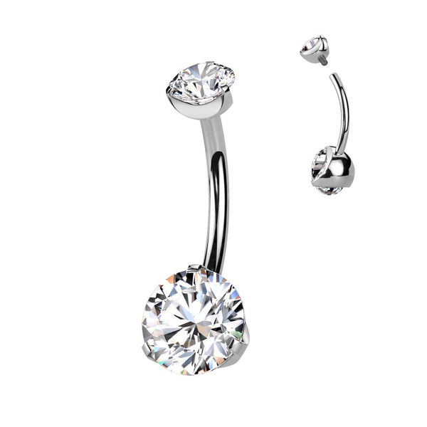 Implant Grade Titanium Internally Threaded Double Cubic Zirconia Belly Ring