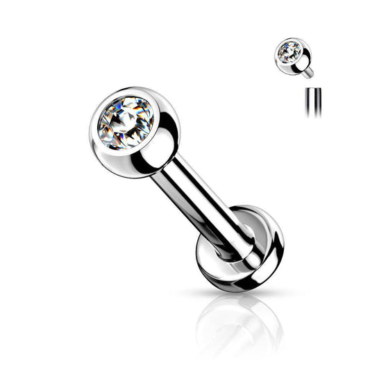 Titanium Internally Threaded Labret with Clear Gem - SkinKandy | Body Jewellery & Piercing Online Australia