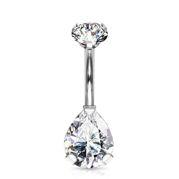 Implant Grade Titanium Pear Shape Cubic Zirconia Belly Ring