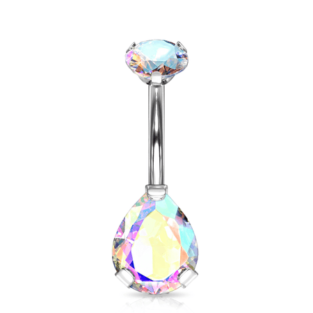 Titanium Pear Shape CZ Belly Ring