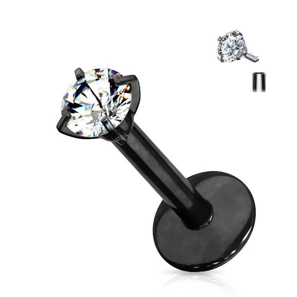 Titanium Labret Stud Internally Threaded with Gem