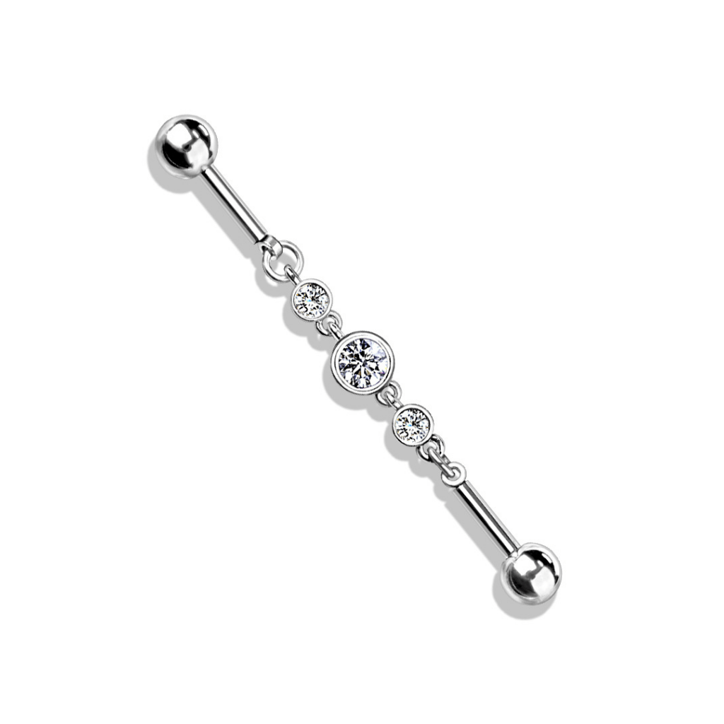 Triple Jewelled Chain Steel Industrial Barbell - SkinKandy | Body Jewellery & Piercing Online Australia