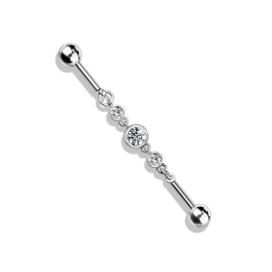 Triple Jewelled Chain Steel Industrial Barbell - SkinKandy | Body Jewellery & Piercing Online Australia