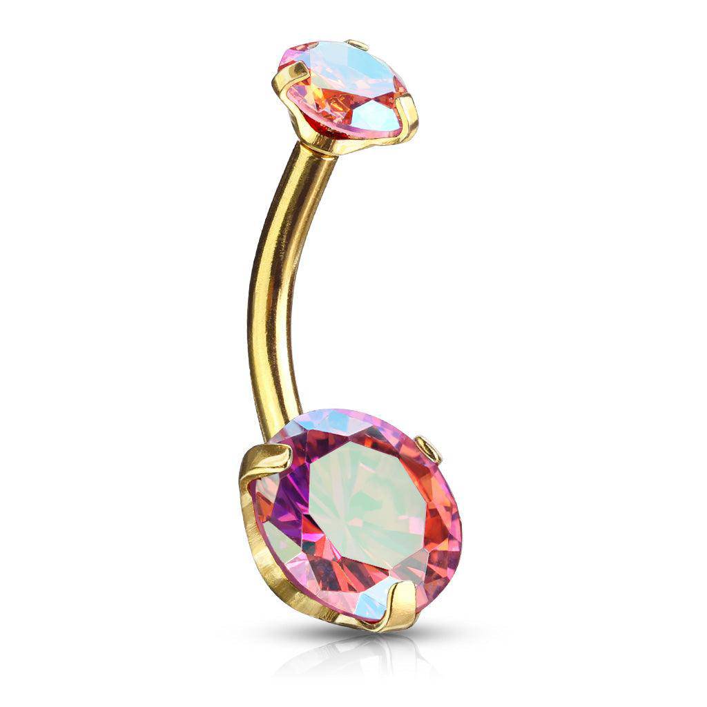 Yellow Gold Aurora Borealis Tinted Gem Belly Bar - SkinKandy | Body Jewellery & Piercing Online Australia