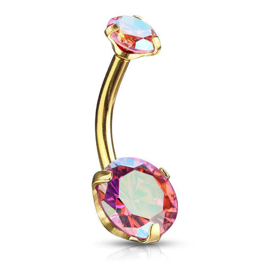 Yellow Gold Aurora Borealis Tinted Gem Belly Bar - SkinKandy | Body Jewellery & Piercing Online Australia