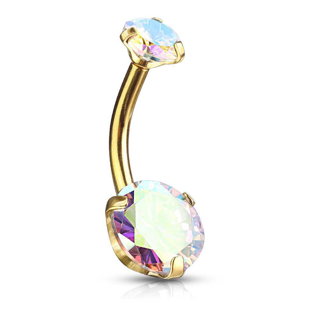 Yellow Gold Aurora Borealis Tinted Gem Belly Bar - SkinKandy | Body Jewellery & Piercing Online Australia