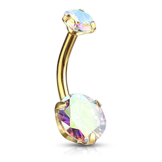 Yellow Gold Aurora Borealis Tinted Gem Belly Bar - SkinKandy | Body Jewellery & Piercing Online Australia