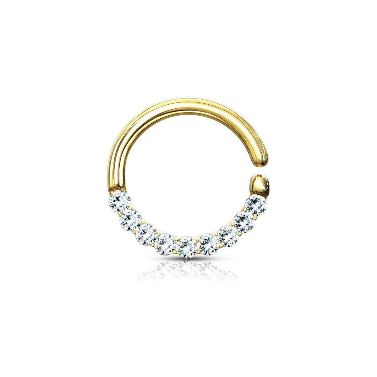 Yellow Gold Half Circle Lined CZ Bendable Hoop Ring - SkinKandy | Body Jewellery & Piercing Online Australia