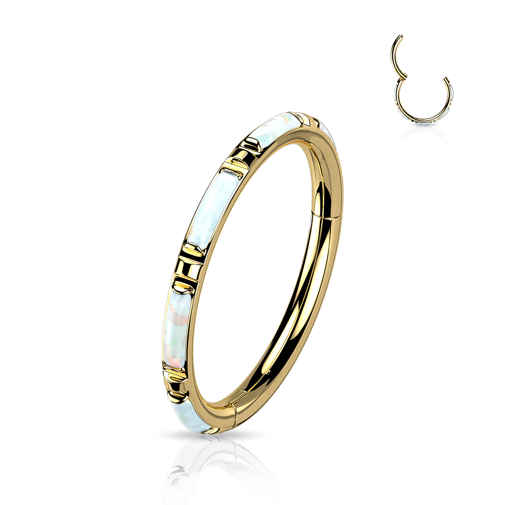 Yellow Gold Outward Facing Opal Titanium Hinged Segment Ring