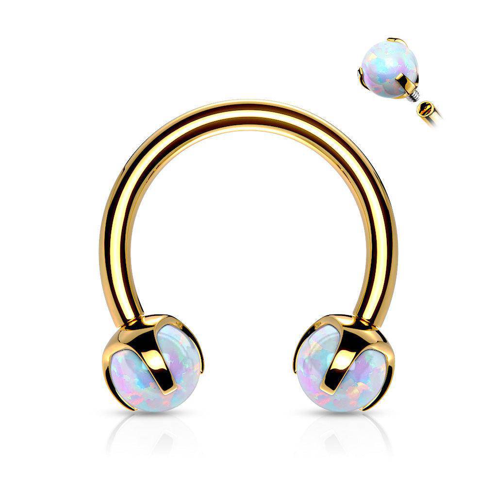 Yellow Gold Steel Horseshoe With Claw-Set Opal Ends