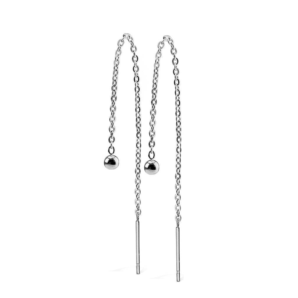Threader Earrings with Chain and Ball End - SkinKandy | Body Jewellery & Piercing Online Australia