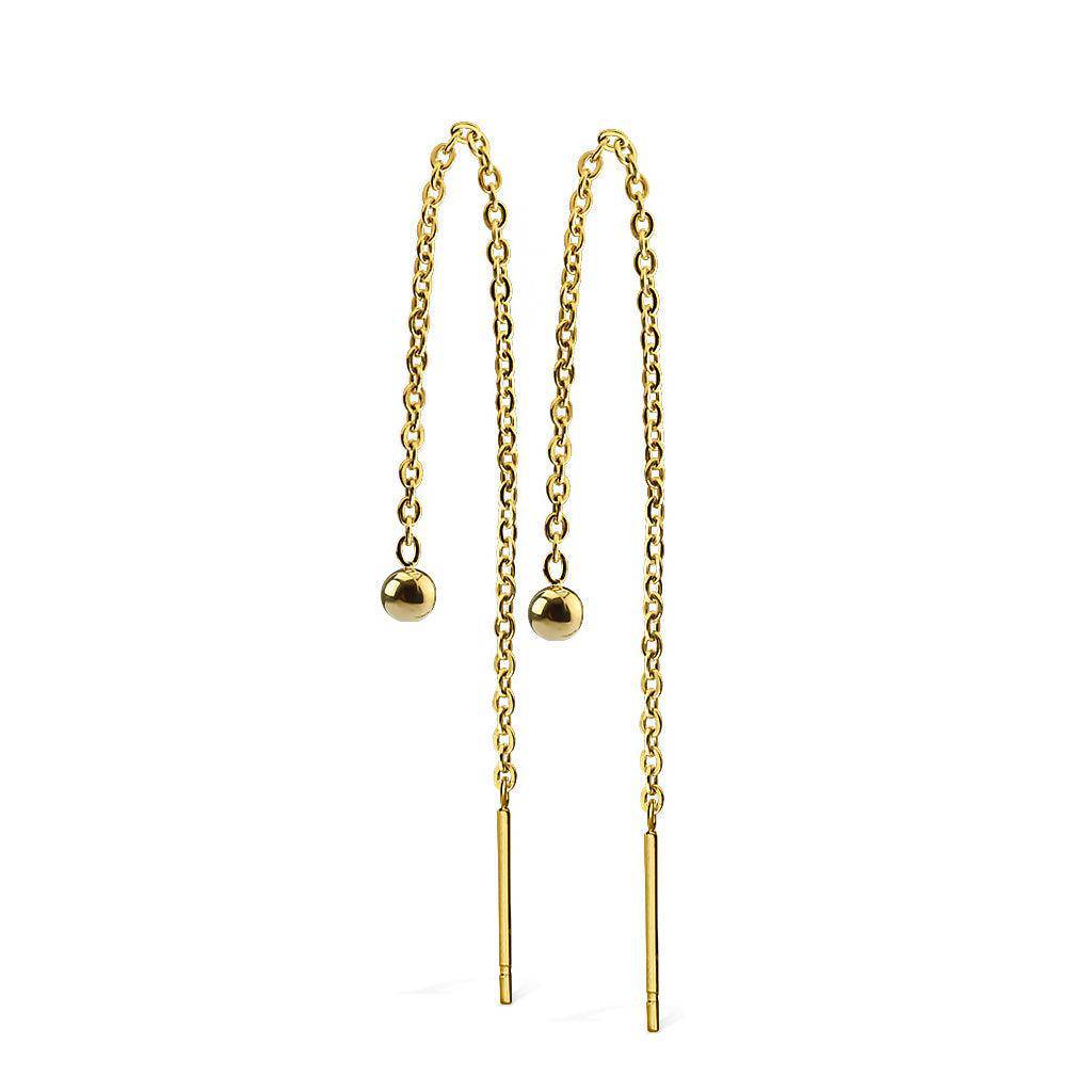 Threader Earrings with Chain and Ball End - SkinKandy | Body Jewellery & Piercing Online Australia