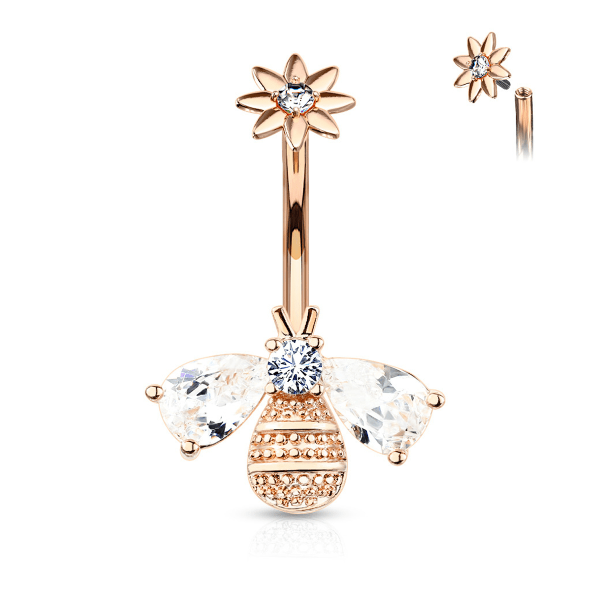 Bee with Crystal Wings Flower Top Belly Bar - SkinKandy | Body Jewellery & Piercing Online Australia