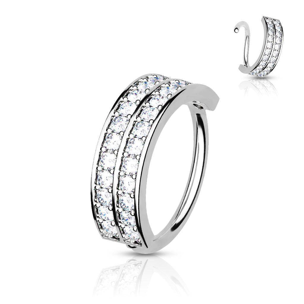 Platinum Bendable Ring with Double Lined CZ Gems