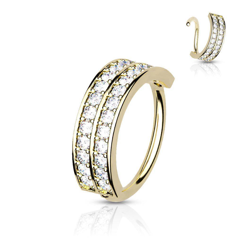 Bendable Ring with Double Lined CZ Gems - SkinKandy | Body Jewellery & Piercing Online Australia